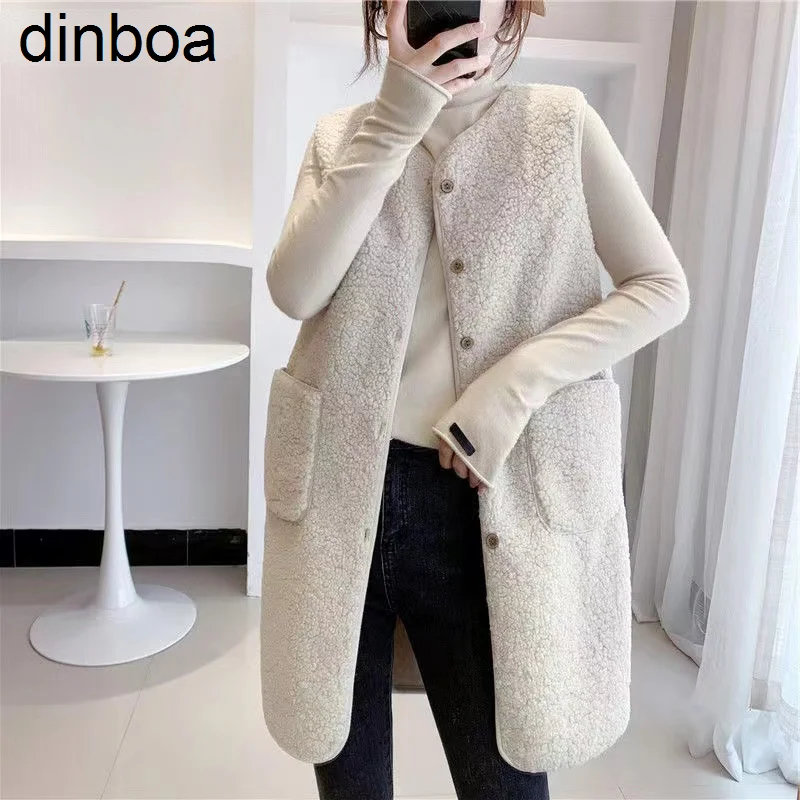 

2022fall Winter Mid-length Faux Lambs Warm Vest Women Gilet Teddy Sleeveless Coat Korean Waistcoat Outwear Casual Vest for Women