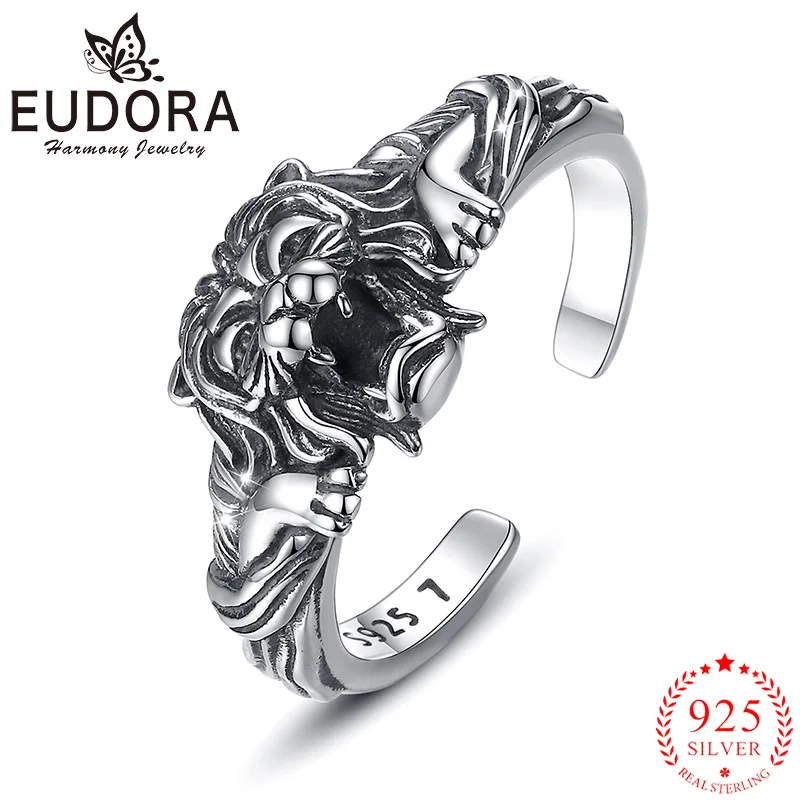 

Eudora 925 Sterling Silver Lion Ring Hip Hop Open Ring Cool Punk Fashion Jewelry Men Women Party Gifts CYJ020