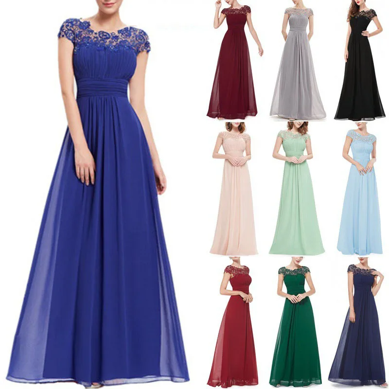 

Elegant Simple Solid Slim Lace Dress Sleeveless Bridesmaid Evening Dress