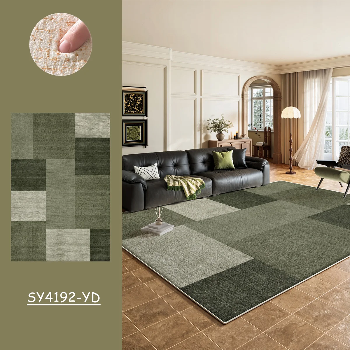 Фото Retro Style Green Carpets For Living Room Large Area Bedroom Fluffy Soft Lounge Cloakroom Floor Mat 거실 카페트 Alfombra Salón Grande №4