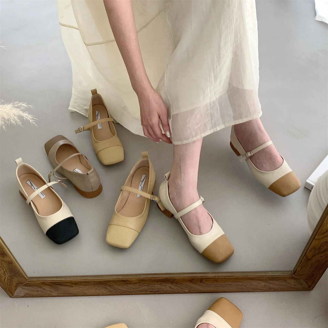

Bailamps Ballet Flats Women Shoes Summer Sandals Two Color Splice Shallow Flat Shoes Fashion Chunky Loafers Mujer