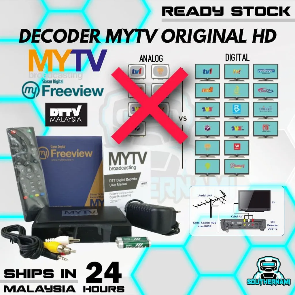 

[ MALAYSIA SET ] MYTV DECODER COMPLETE SET TV BOX MYFREEVIEW DEKODER TV HDTV DVBT2 DTV
