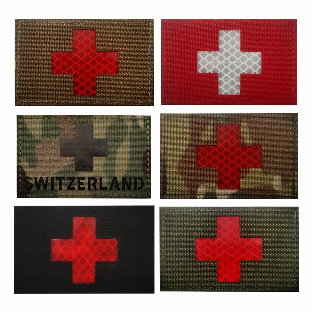 

Switzerland Country Flag Reflective Patch Armband Badge Glow In Dark Applique Embellishment Appliques Black Tactical IR Patches