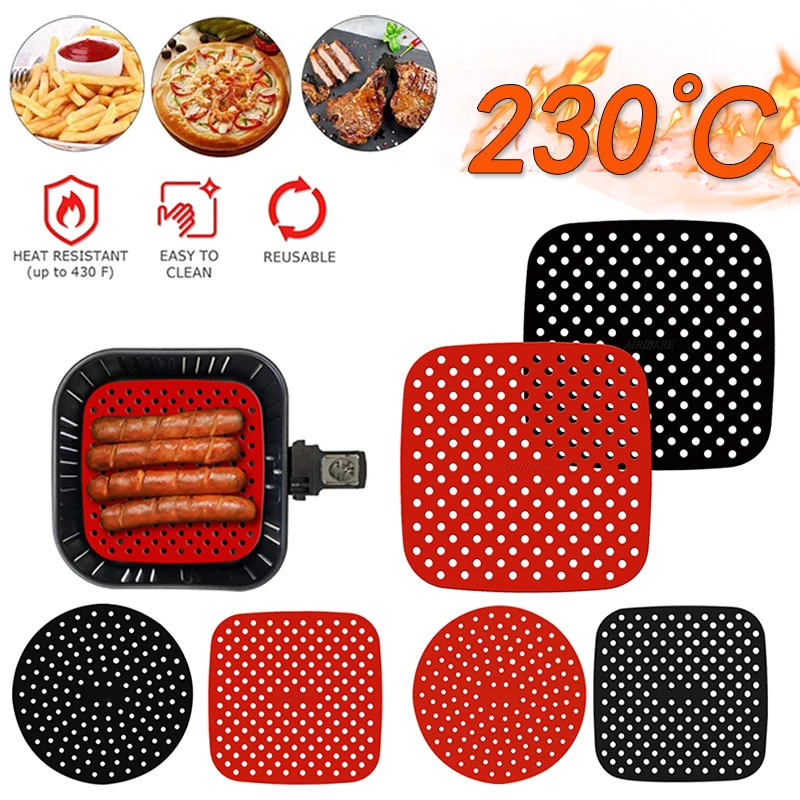 

Air Fryer Lined Silicone Pad 7.5/8/8.5/9 Inch Square Round Heat-Resistant Non-slip Reusable Pot Mat Kitchen Accessories Gadgets