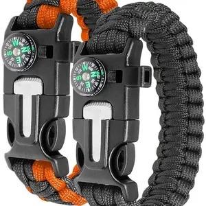 5IN1 emergency umbrella rope multi-functional bracelet field survival escape tactics fire compass se
