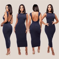 fashion summer solid color elegant office lady black slim dress backless maxi casual dresses for women clothes vestido de mujer