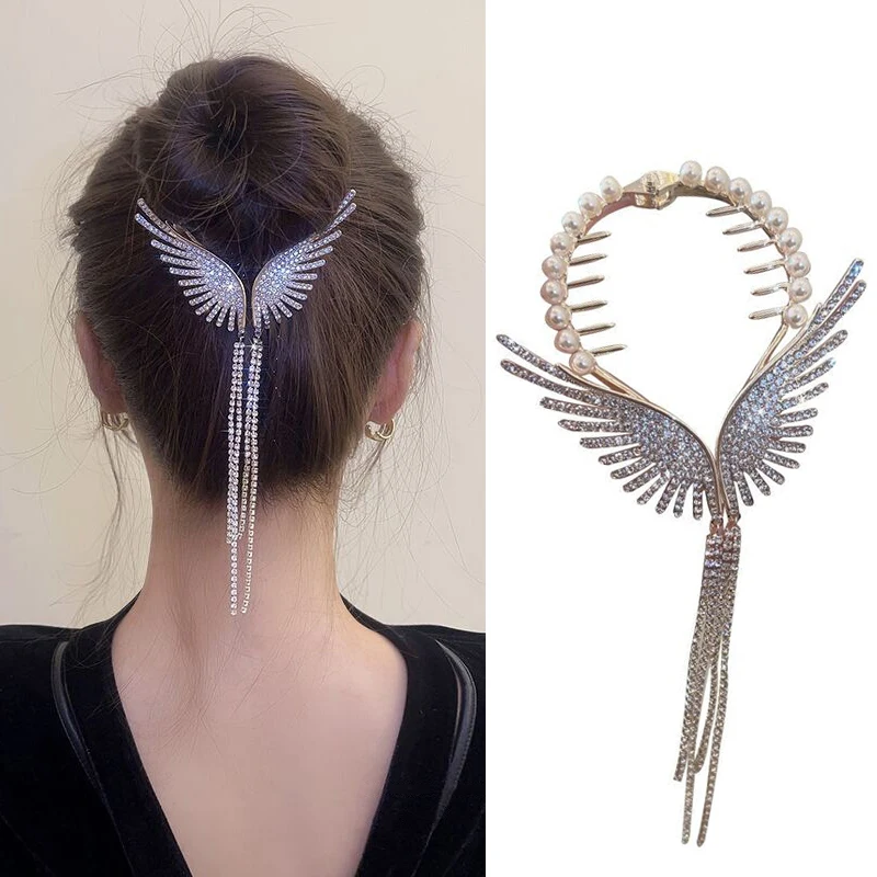 

Butterfly Tassel Hair clips for women pearl crystal Hair Claw Clip fashion hairpin Shaking Move Shark crab Clip Hair Accessories