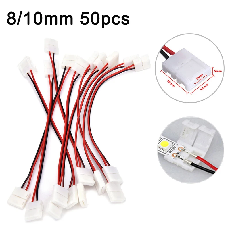 

50Pcs/lot 8mm/10 Mm 2 Pin Led Strip Connector For Single Color Led Strip 3528/5050 Easy Connect No Need Soldering Connectors