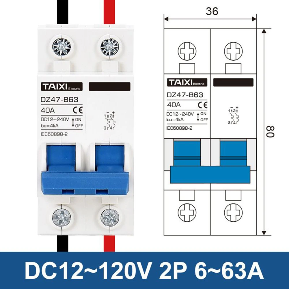 

DC12V 24V 48V 36V MCB Battery Car Protector Mini Circuit Breaker DZ47 DC Positive And Negative Pole Rotection Switch Isolator