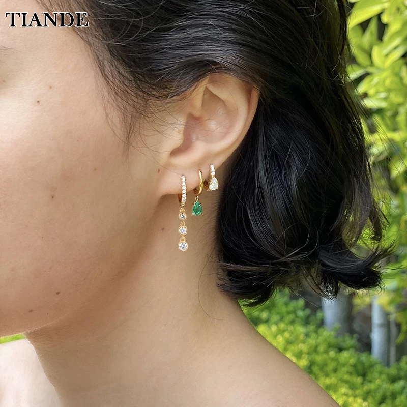 

TIANDE Gold Plated Dangle Earrings for Women Fashion Piercing Exquisite Zircon Drop Women's Hoop Earrings 2023 Jewelry Wholesale