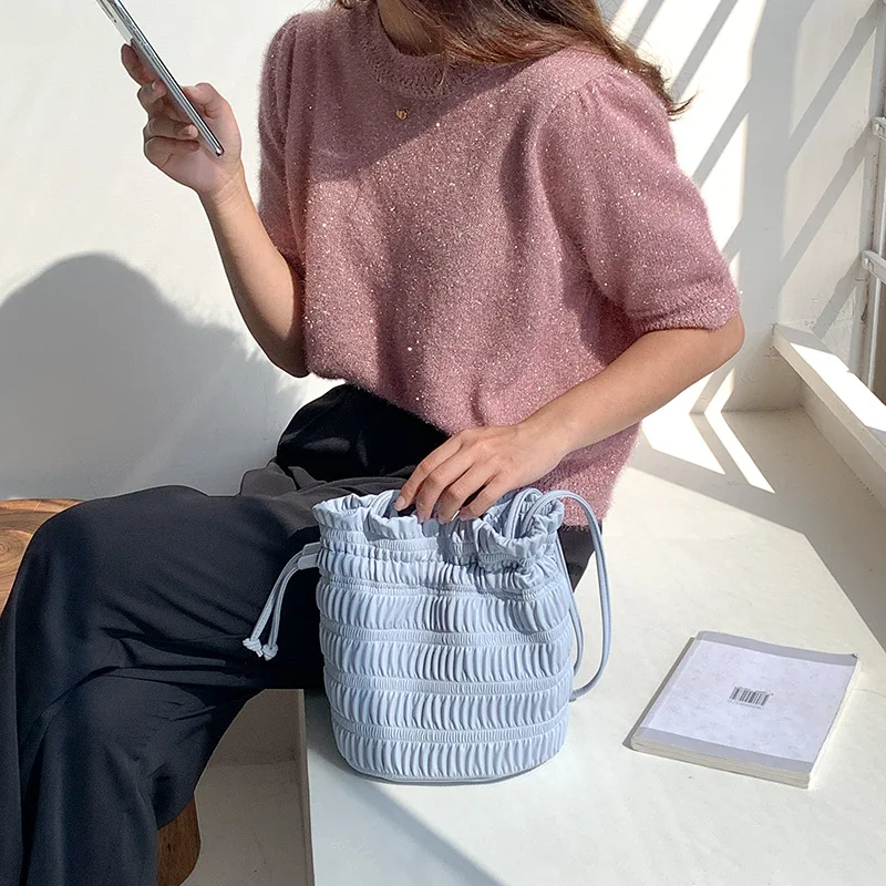 Richme Fashion Wrinkled Women's Bag 2023 Trend New Design Soft PU Ladies Bucket Shoulder Bag Korean Style Elegant Bolso Mujer