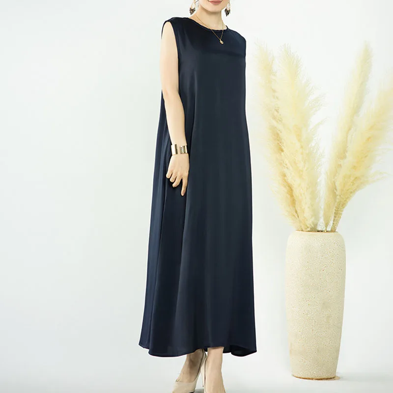 Sleeveless Inner Dress Muslim Under Abaya Solid High Quality Satin Crepe Basic Islamic Clothing Women Modest Ironless Slip Dress