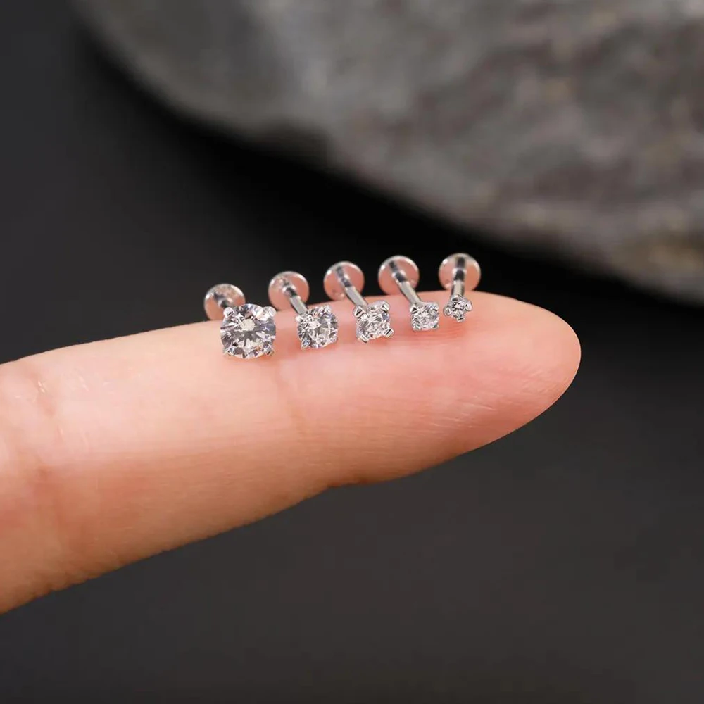 Фото Серьги-гвоздики ROXI Moissanite из стерлингового серебра 925 пробы с геометрическим узором и подвеской-цветком для женщин, с плоской задней частью, для пирсинга, ювелирные изделия высокого качества №5