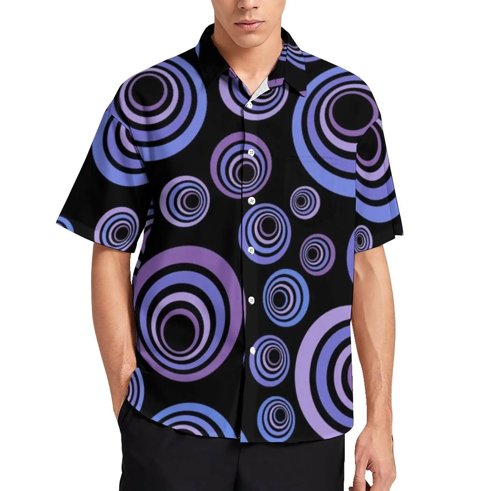 

Retro Circles Print Blouses Men Ultraviolet Pattern Casual Shirts Hawaiian Short-Sleeve Design Fashion Oversized Vacation Shirt