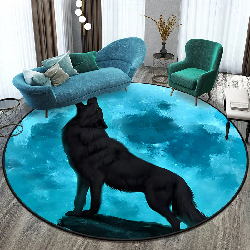 

3D Fantasy Wolf Printed Round Carpet for Living Room Mat for Children Floor Rug Yoga Mat Bedroom E-sports Chair Mat Dropshipping