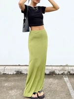 houzhou vintage 90s straight long skirt women y2k sexy solid slim elastic waist pencil maxi skirt 2000s aesthetic streetwear
