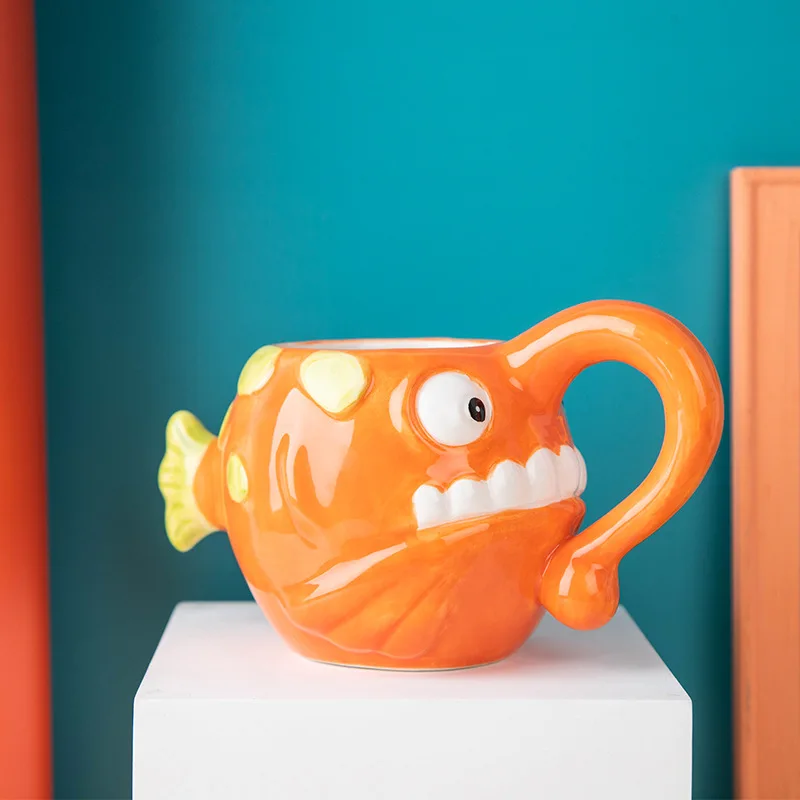 

Cartoon Sea Animal Cup Creative Ceramic Cup 3D Lantern Fish Cup Shaped Cup Novelty Mug Coffee Cup Flower Pot