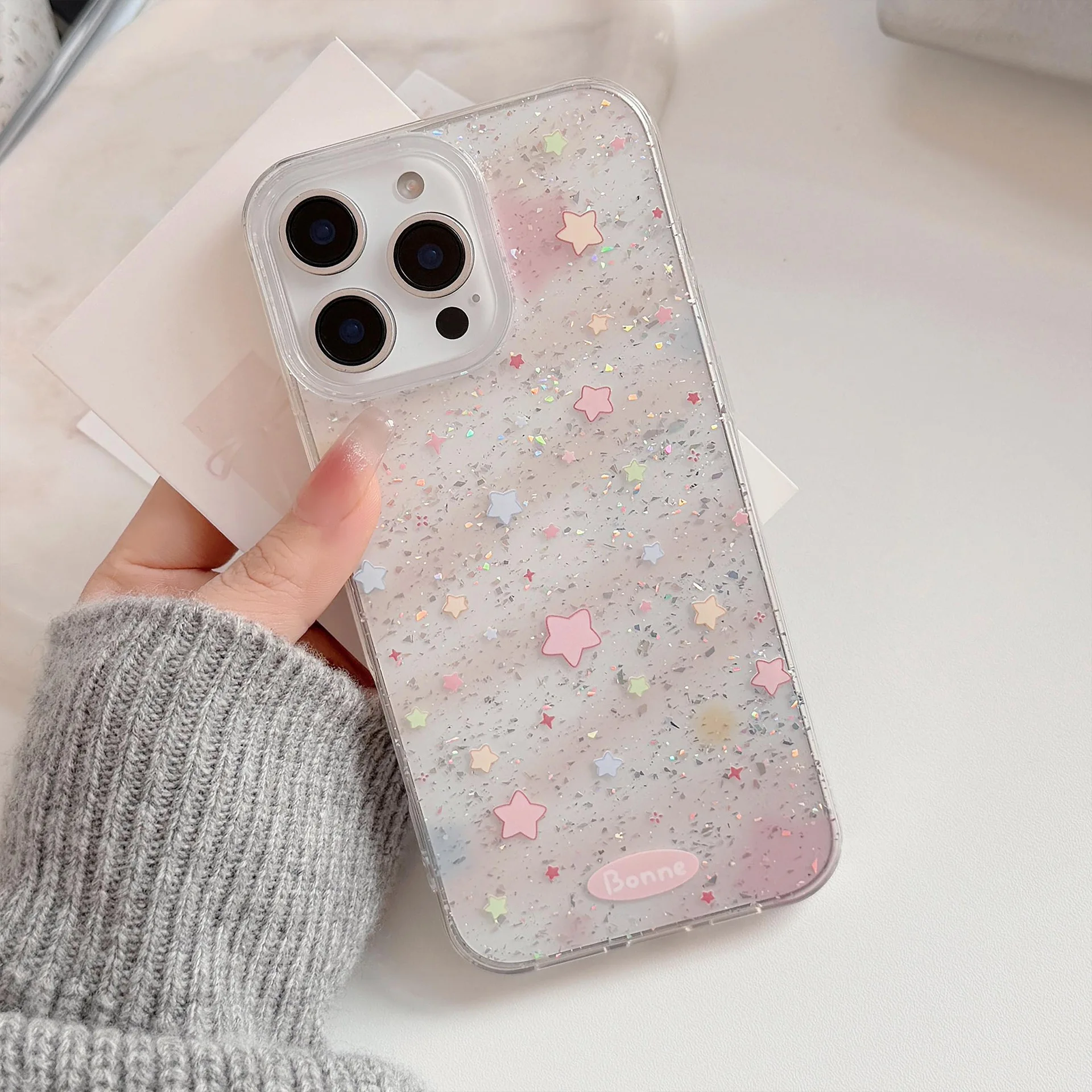 Прозрачный чехол для телефона с блестками и звездного неба iPhone 16 15 14 13 12 11 Pro Max Plus Xr