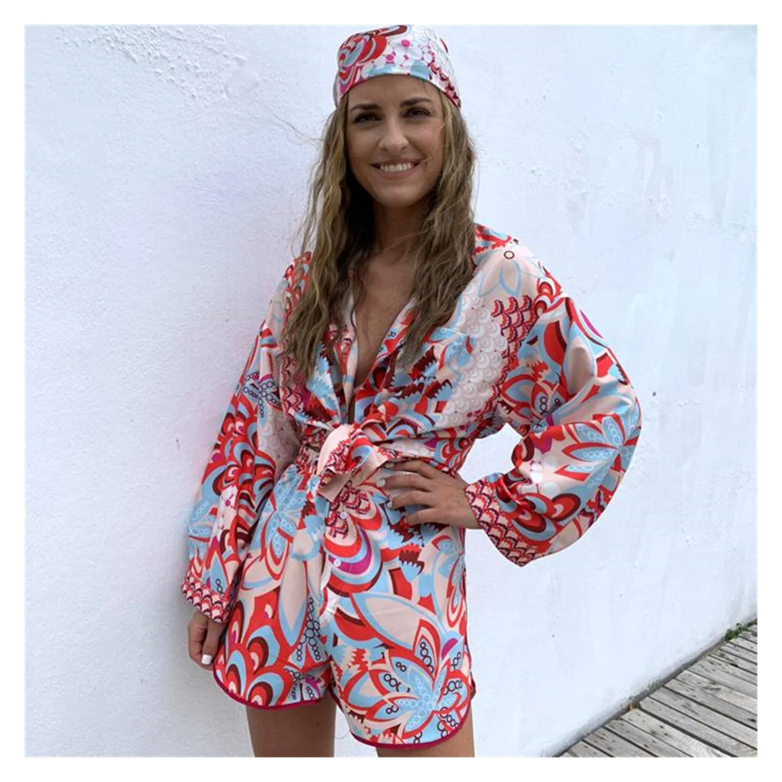 

2022NEW Totem Floral Print Women Shirt Hot Shorts Casual Sets 2021 Spring Summer Single Breasted Chic Female Clothes Streetwear