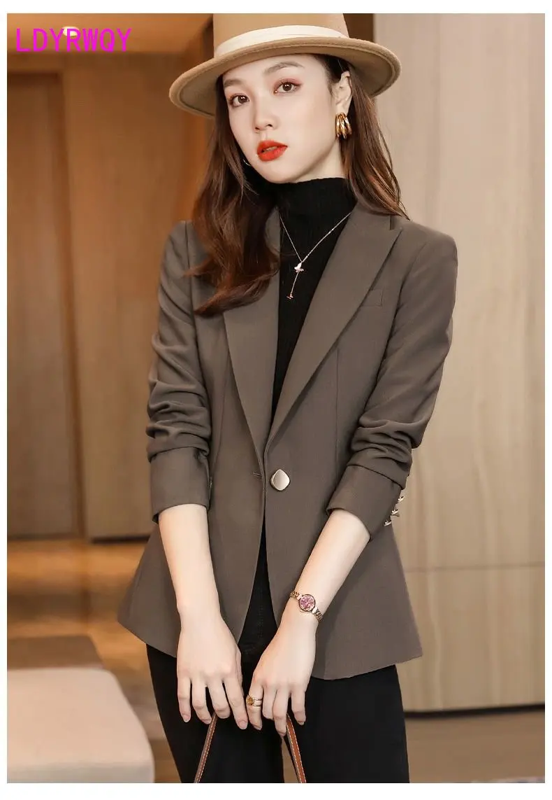 Coffee suit coat Women's Spring and Autumn 2023 new professional temperament casual small suit spring dress