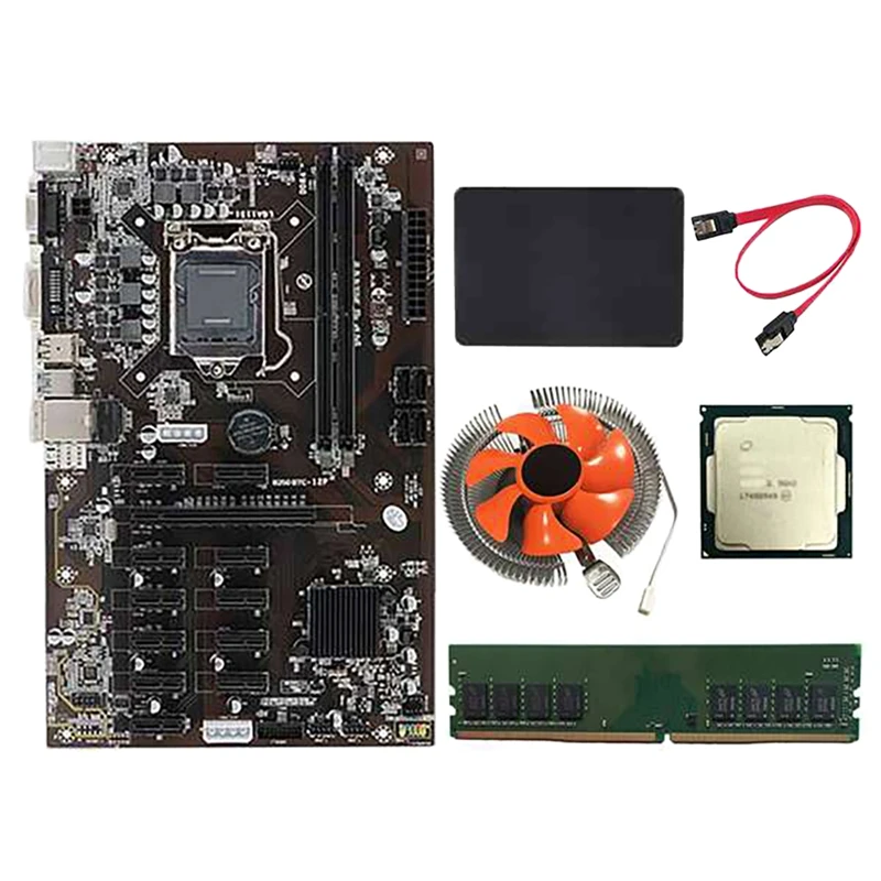 B250B BTC Mining Motherboard With G3900 CPU+240G SSD+8G DDR4 RAM+CPU Fan+SATA Cable 12 PCI-E1X Slot LGA1151 DDR4 SATA3.0