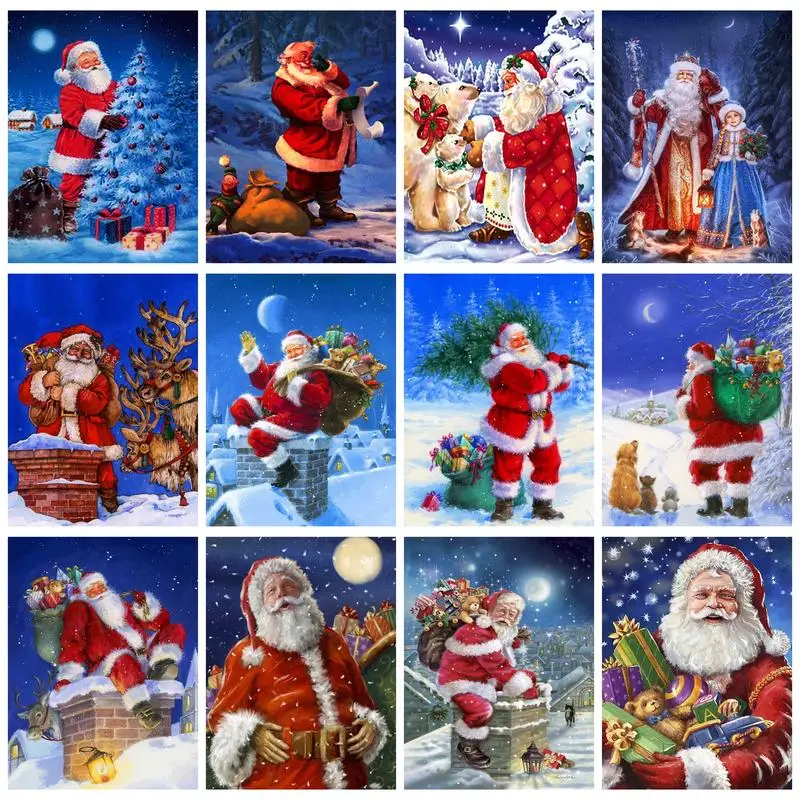 

PhotoCustom Painting By Numbers For Adults With Frame Santa Claus Picture Numbers Handpainted Art Christmas Home Decor