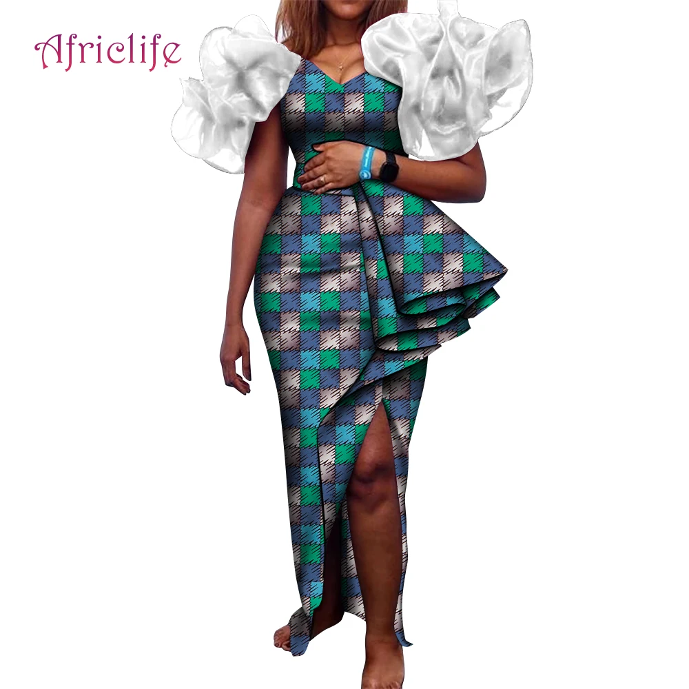 

Платье для выпускного вечера с Африканским принтом, Анкара Дашики, свадебная одежда с разрезом для сексуальных женщин WY9154