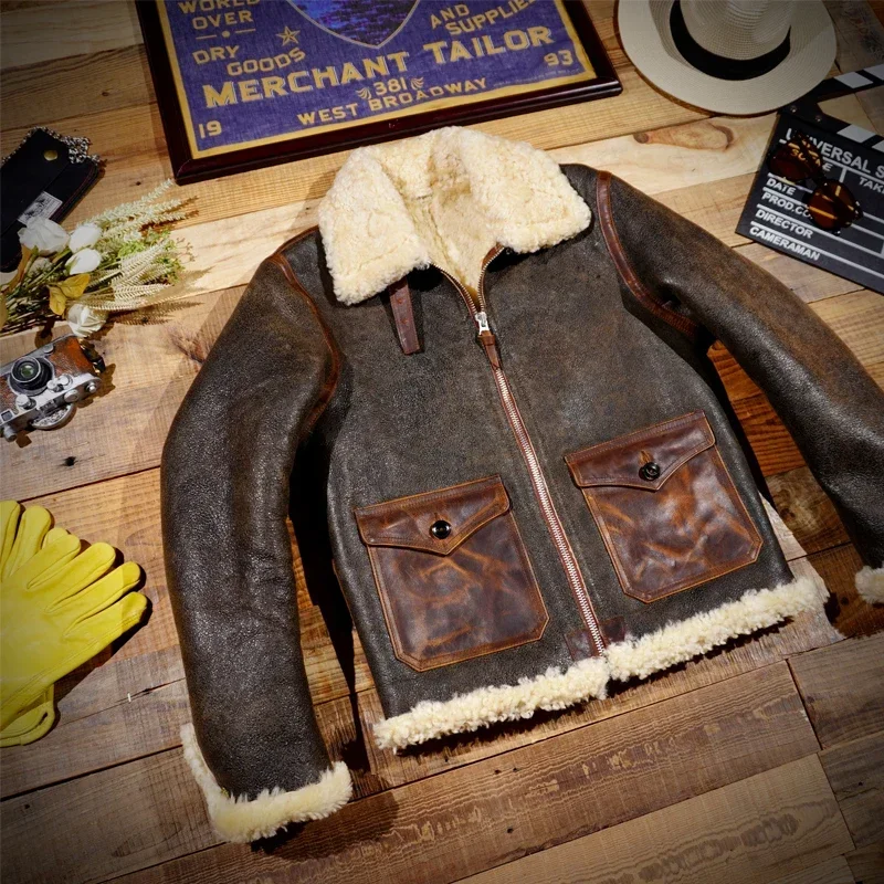 Классический стиль RL D3 американский ретро-узор B3 интегрированное кожаное пальто