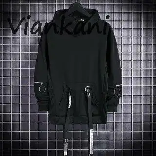 

2022 New Black Mens Cargo Hoodies High Street Autumn Patchwork Techwear Hoodies Pullover Casual Streetwear Hip Hop Sweatshirts