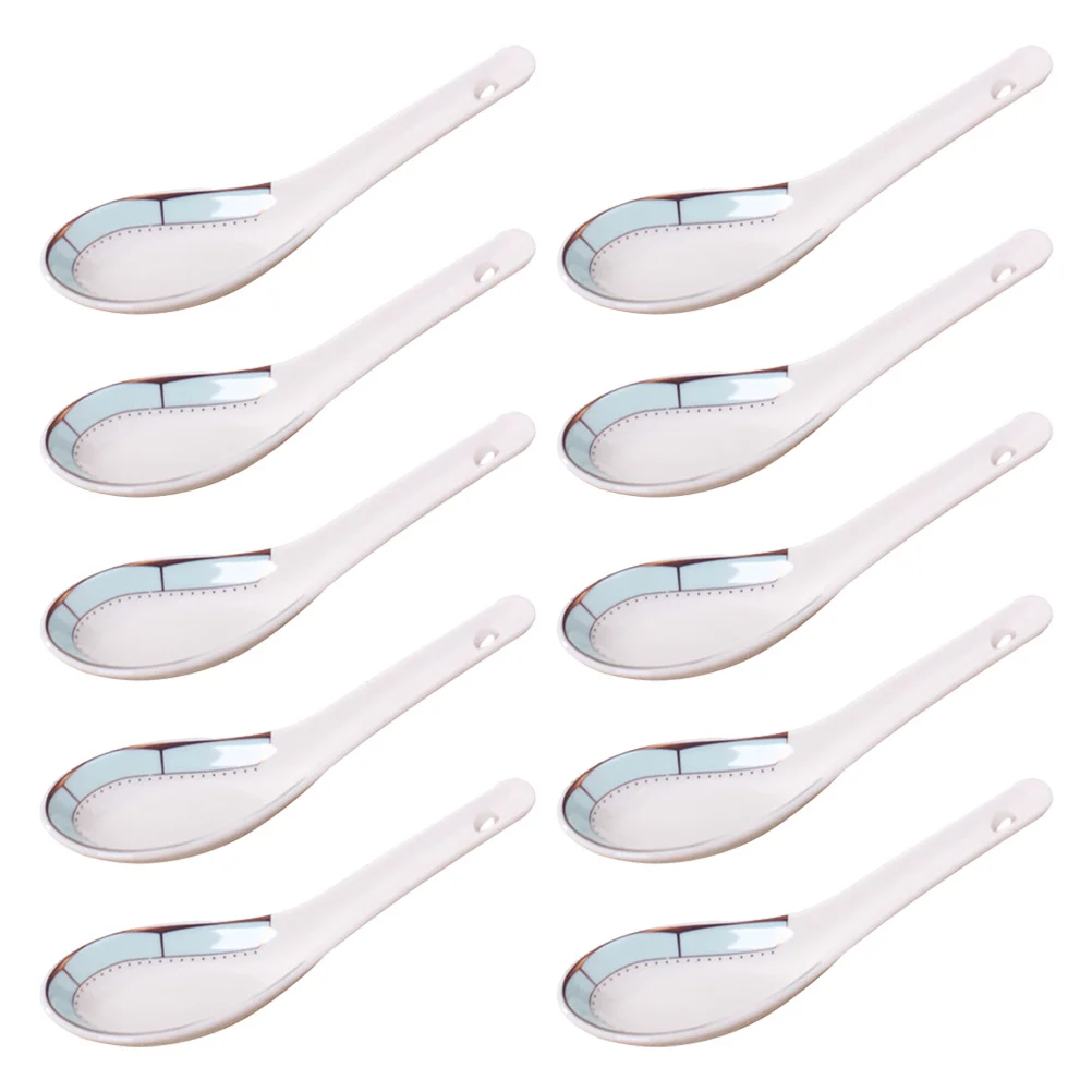 

10 Ceramic Spoons Chinese Style Serving Spoons Creative Porridge Spoon