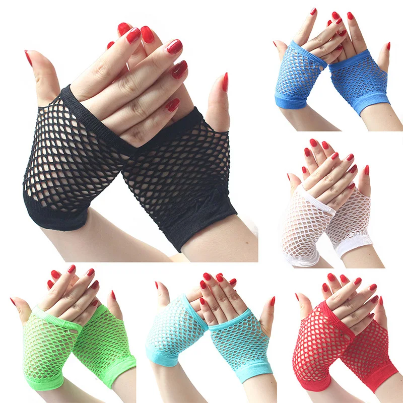 1 пара сетчатых перчаток, Женские Короткие ажурные перчатки, перчатки без пальцев в готическом стиле, панк-стиле, сексуальные перчатки для в...