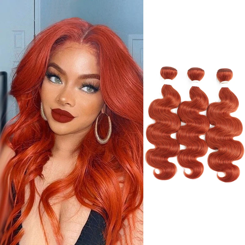 #350 Orange Body Wave Brazilian Remy Human Hair Weft Bundles Pre-Colored Hair Weave Bundles Deals 3/4PCS Hair Extensions SOKU