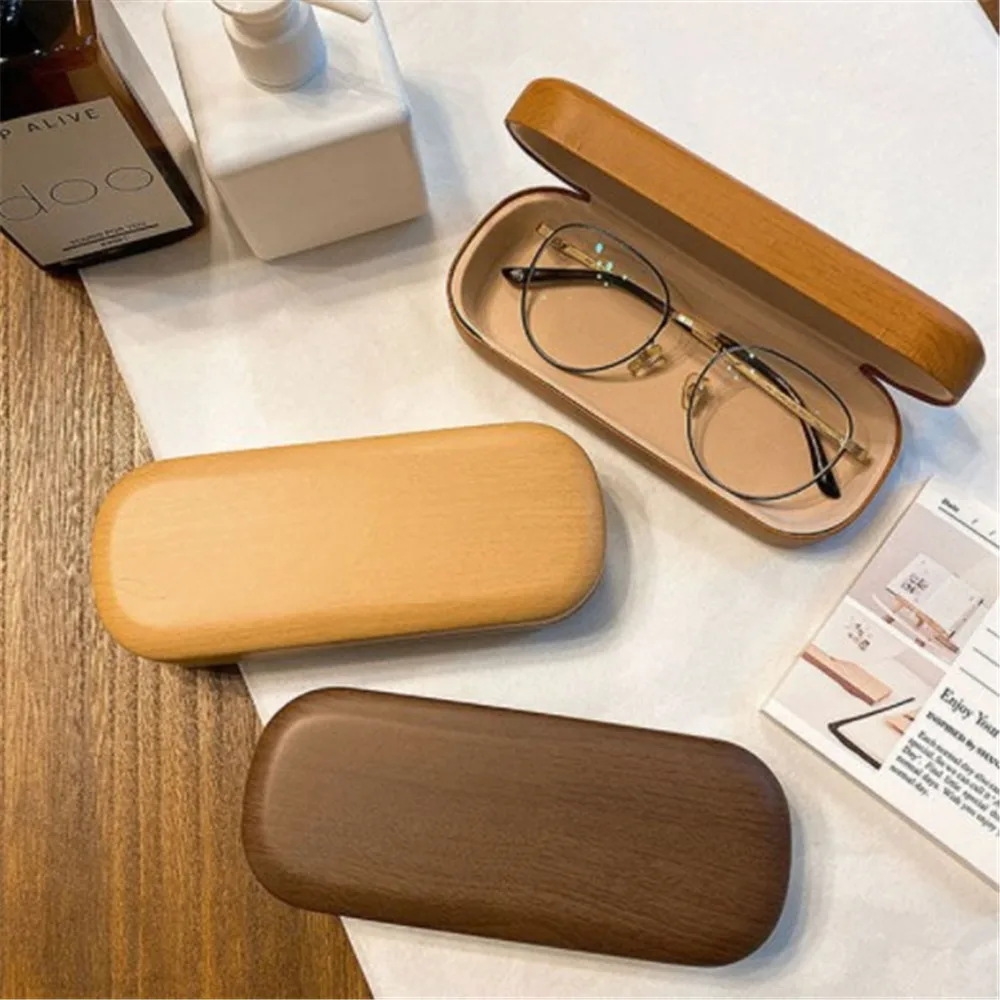 

New Wood Grain Glasses Box Vintage Hard Leather Eyeglasses Case Portable Sunglassess Reading Glassess Cover Unisex Glasses Bags