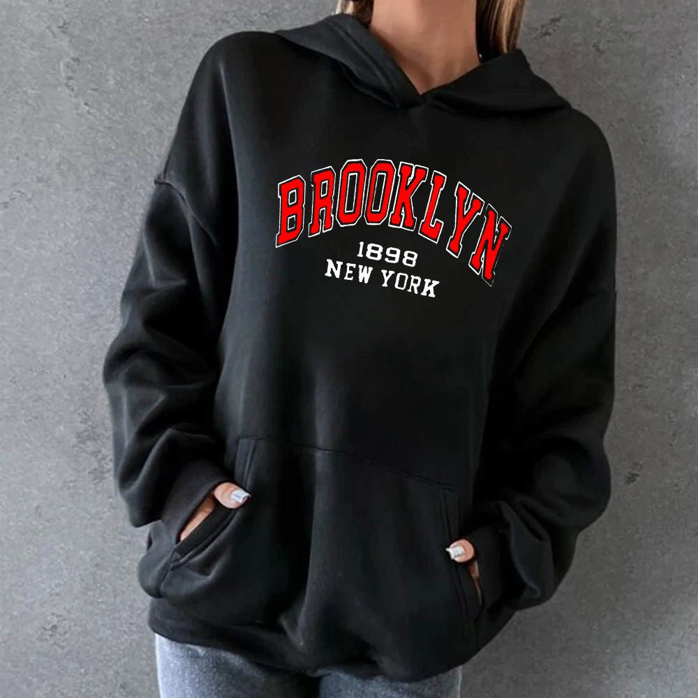 

New Oversized Hoodies Women Sweatshirts Harajuku Brooklyn 1898 New York Print Hoodies Female Pullovers Lady Hooded Ladies Tops