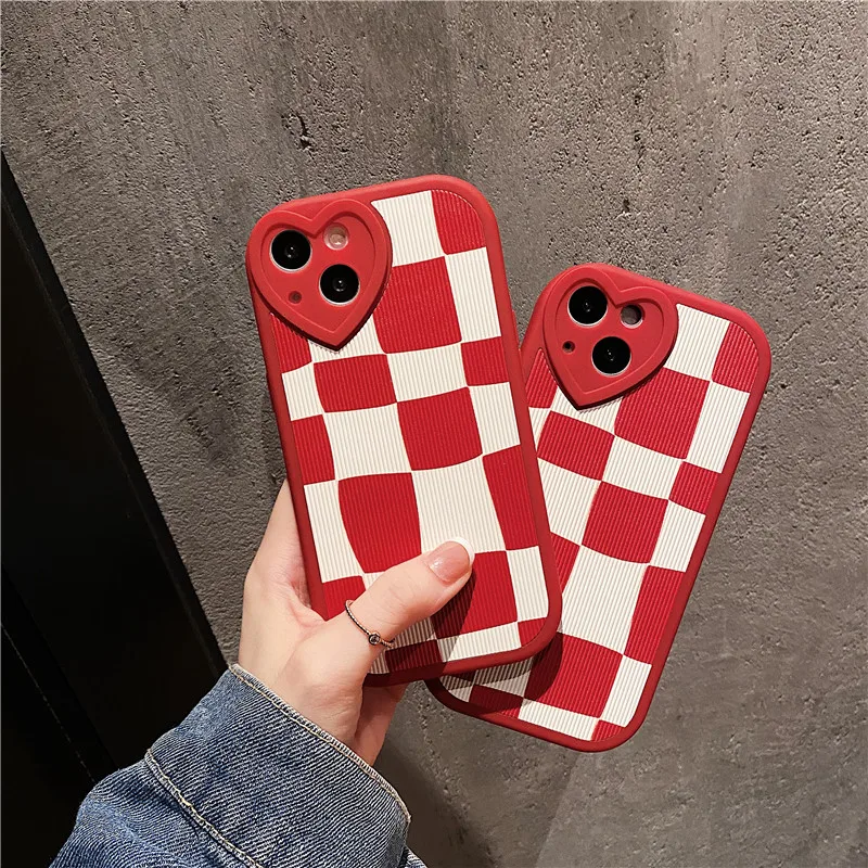 

Fashion Red Checkerboard Pattern Phone Case For iphone 13 12 11 Pro Max 7 8 plus X XR XS Max Back Cover Cute Soft Silicone Cases