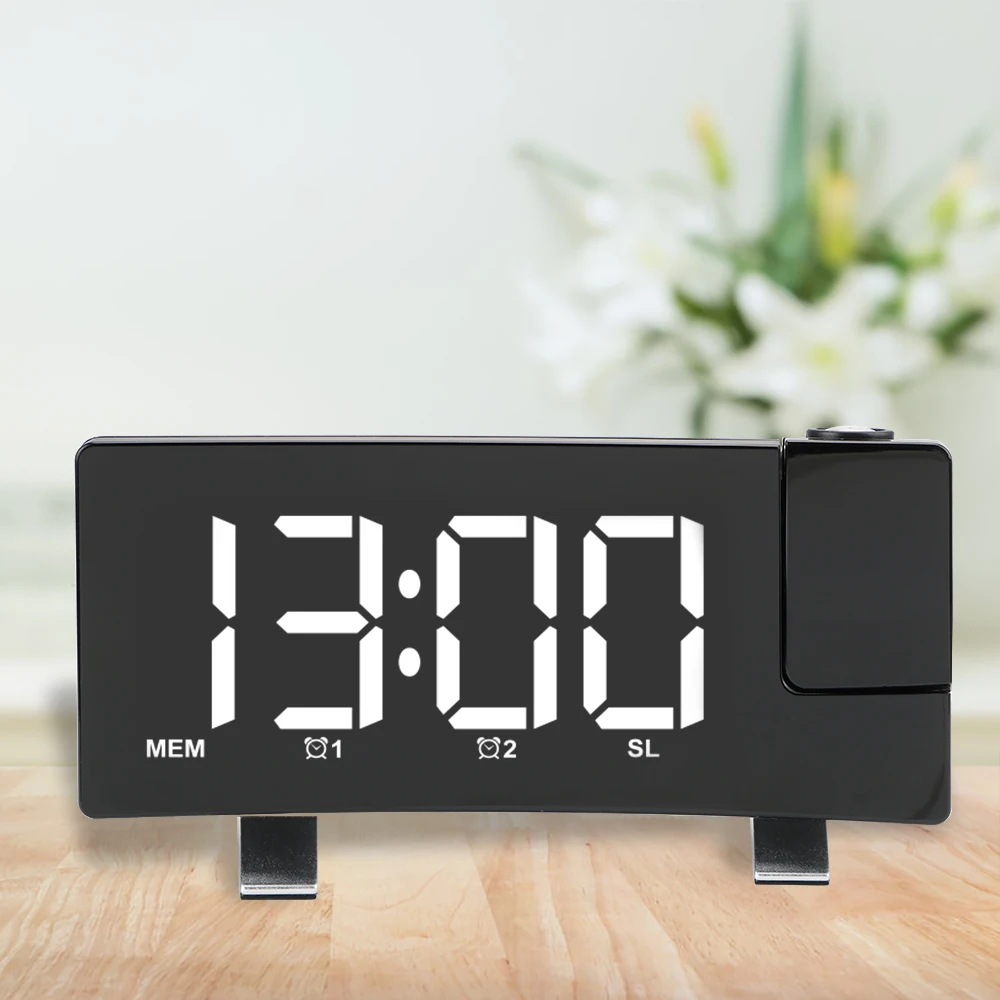 

Digital LED Clock FM Radio USB Projection Backlight Snooze Alarm Clock Timer Rotating Backlight Projector