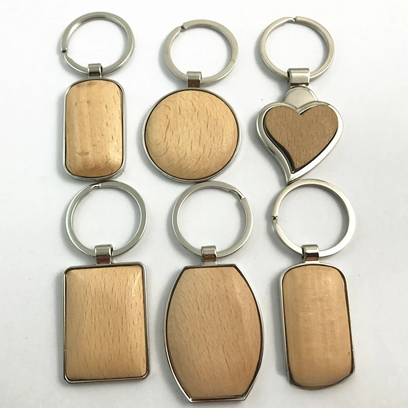 Metal Wood Keychain Heart Shaped Wooden Key Ring Engrave Custom Keyring Personalized Lettering Blanks DIY Factory Wholesale Bulk