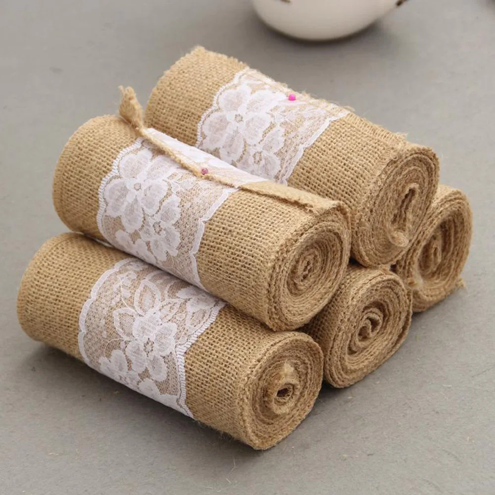 

15 cm X 240 cm Vintage Toile De Jute Ruban Jute Vnement Fte Fournitures Mariage Nappe Nouvel An Nol Blanc Dentelle Nappe