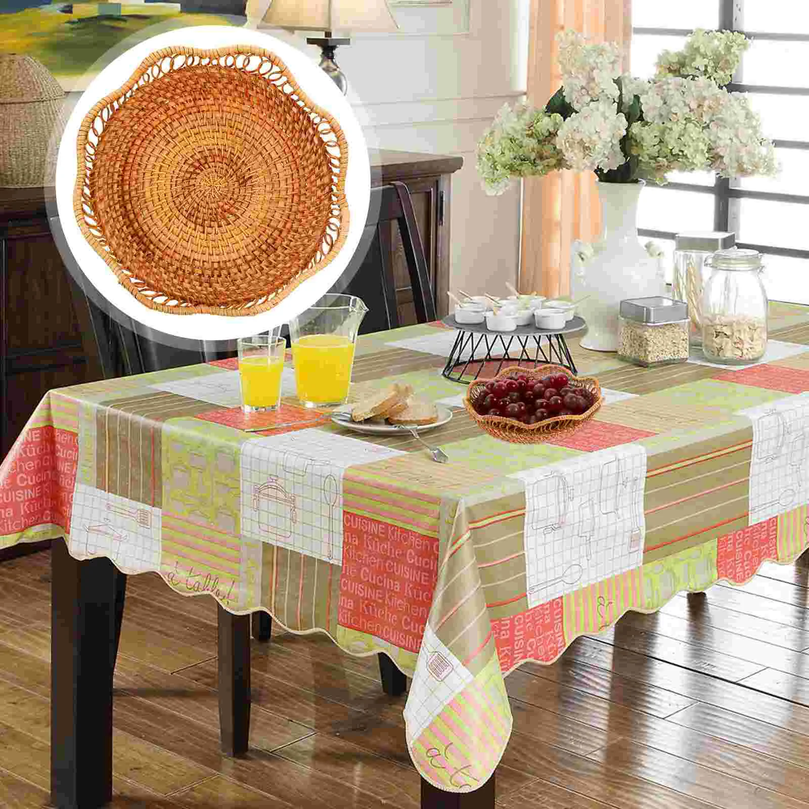 

Basket Fruit Woven Wickerbread Baskets Storage Rattan Bowl Tray Kitchen Serving Wall Decor Organizer Platter Homevegetable