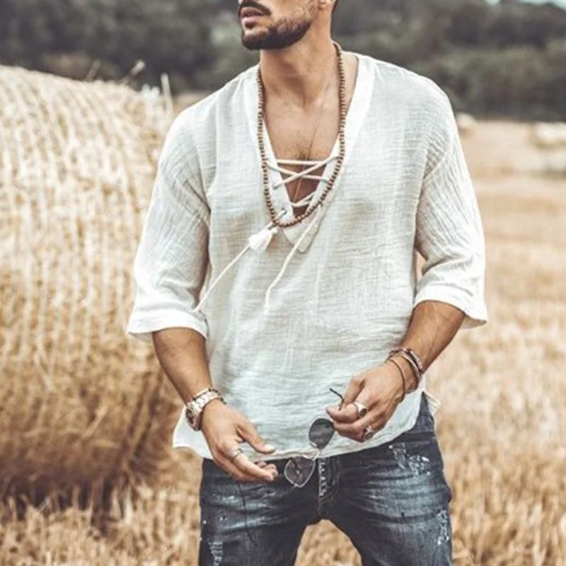 

summer men's casual shirt short sleeve shirts cotton linen button collar shirt loose shirt of white shirt chemise homme