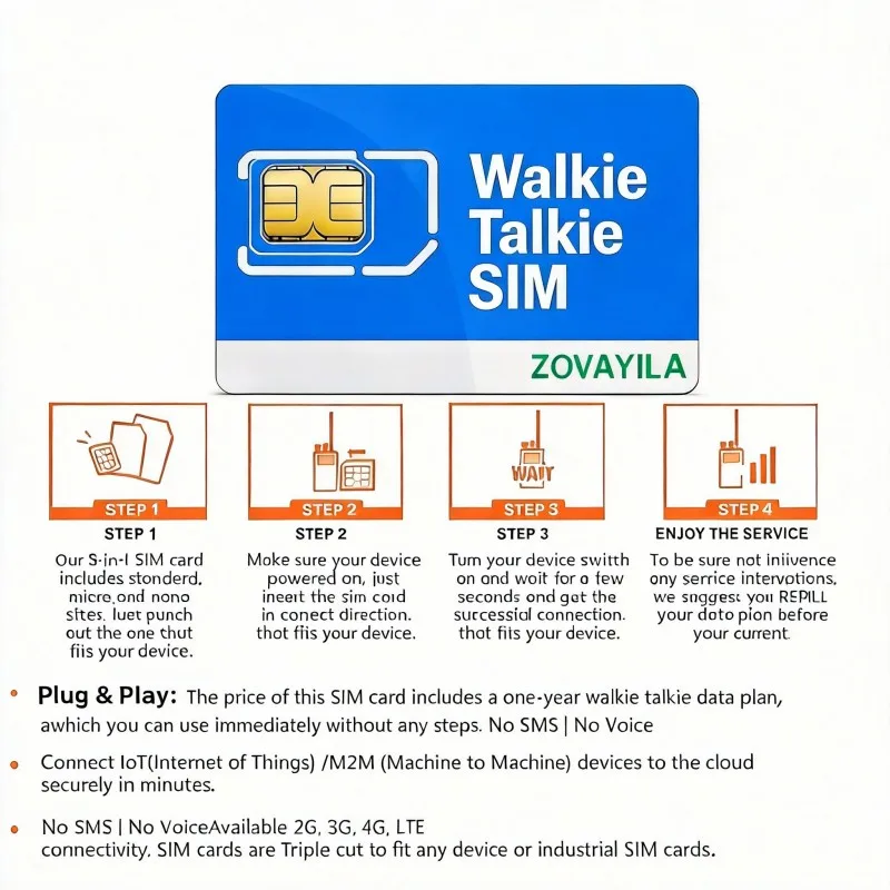 Фото Глобальная SIM-карта для раций PTT, глобальная SIM-карта 4G LTE IoT без контракта, 300 МБ/30 дней для радиостанций POC PTT K300, ZOVAGOLO GLOBAL №3