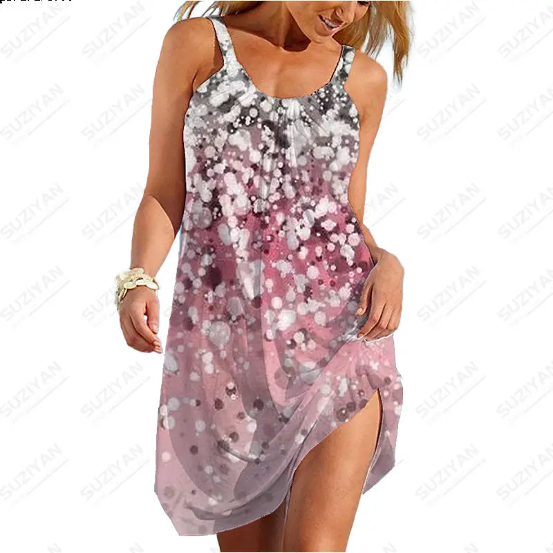 

New Hot Selling 3D Print Strap Dress Sleeveless Beach Dress Flower Women's Temperament Sexy Summer Dress Loose Plus Size Dress