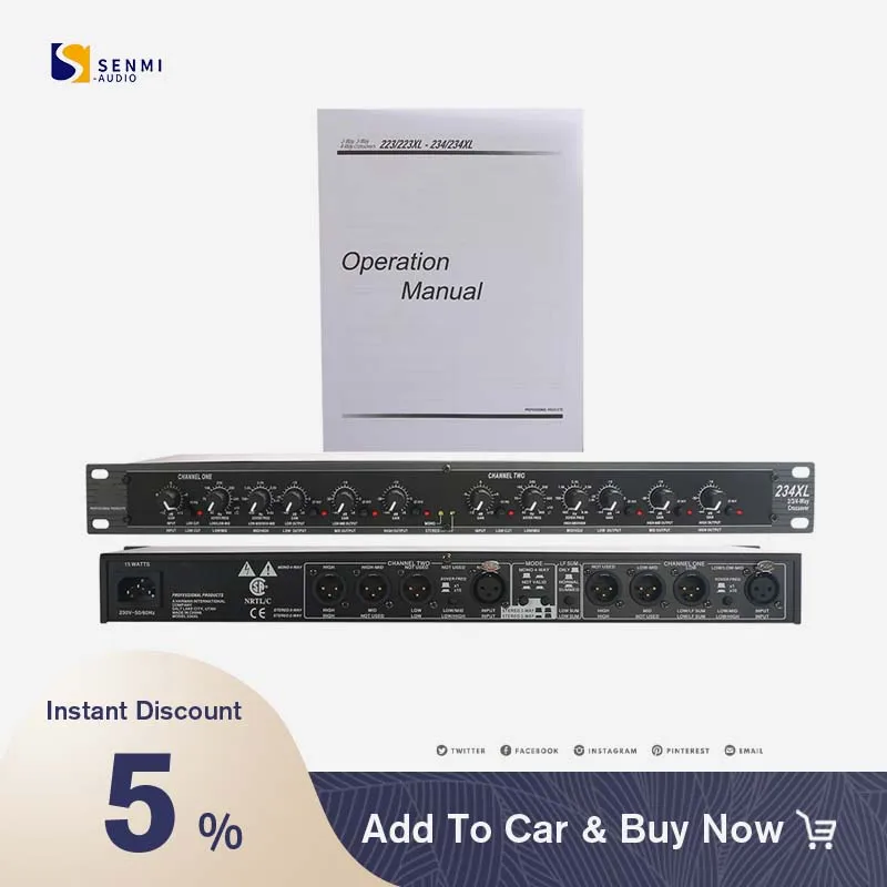 Professional 2/3-way Stereo 4/-way Crossover Equlization Fac