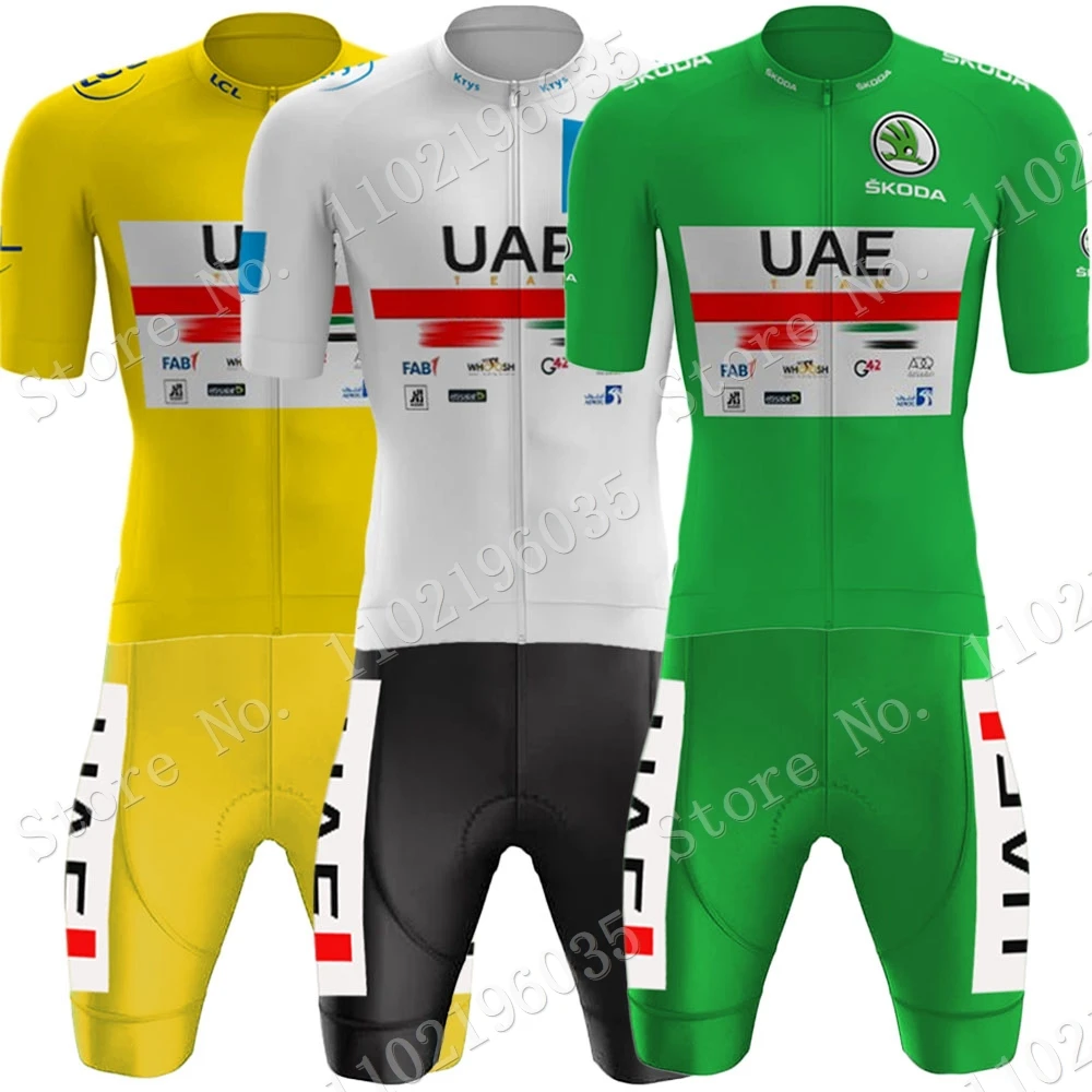 

UAE 2022 Cycling Jersey Team Set France TDF Green Yellow White Clothing Road bike Shirts Suit bib Shorts MTB Maillot Culotte