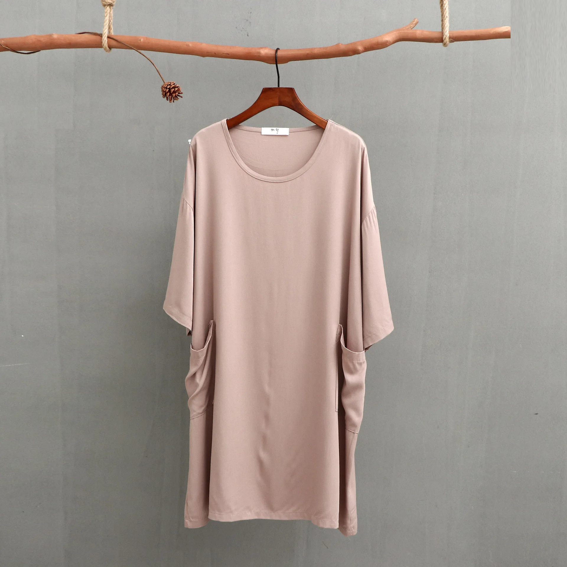 2022 Summer new women's loose cotton and linen pocket casual thin home dress short sleeves nightdress comfortable