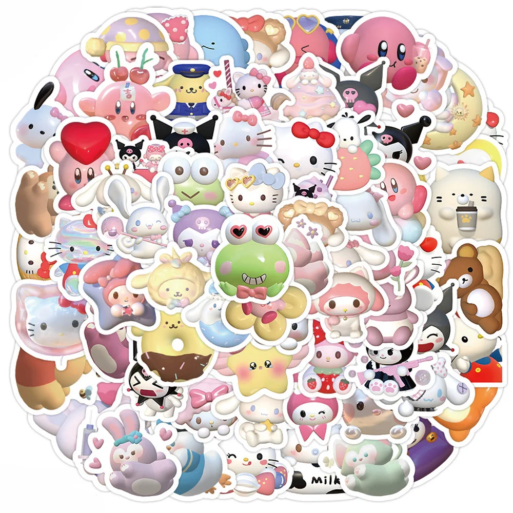 

10/30/50/100pcs 3D Sanrio Cartoon Stickers Kawaii Decals Kids Toys Waterproof Decorative Stationery Laptop Cute Anime Sticker