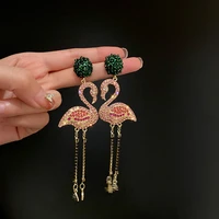 pink birds crystal earrings for women bijoux long tassel rhinestone dangle earrings statement jewelry