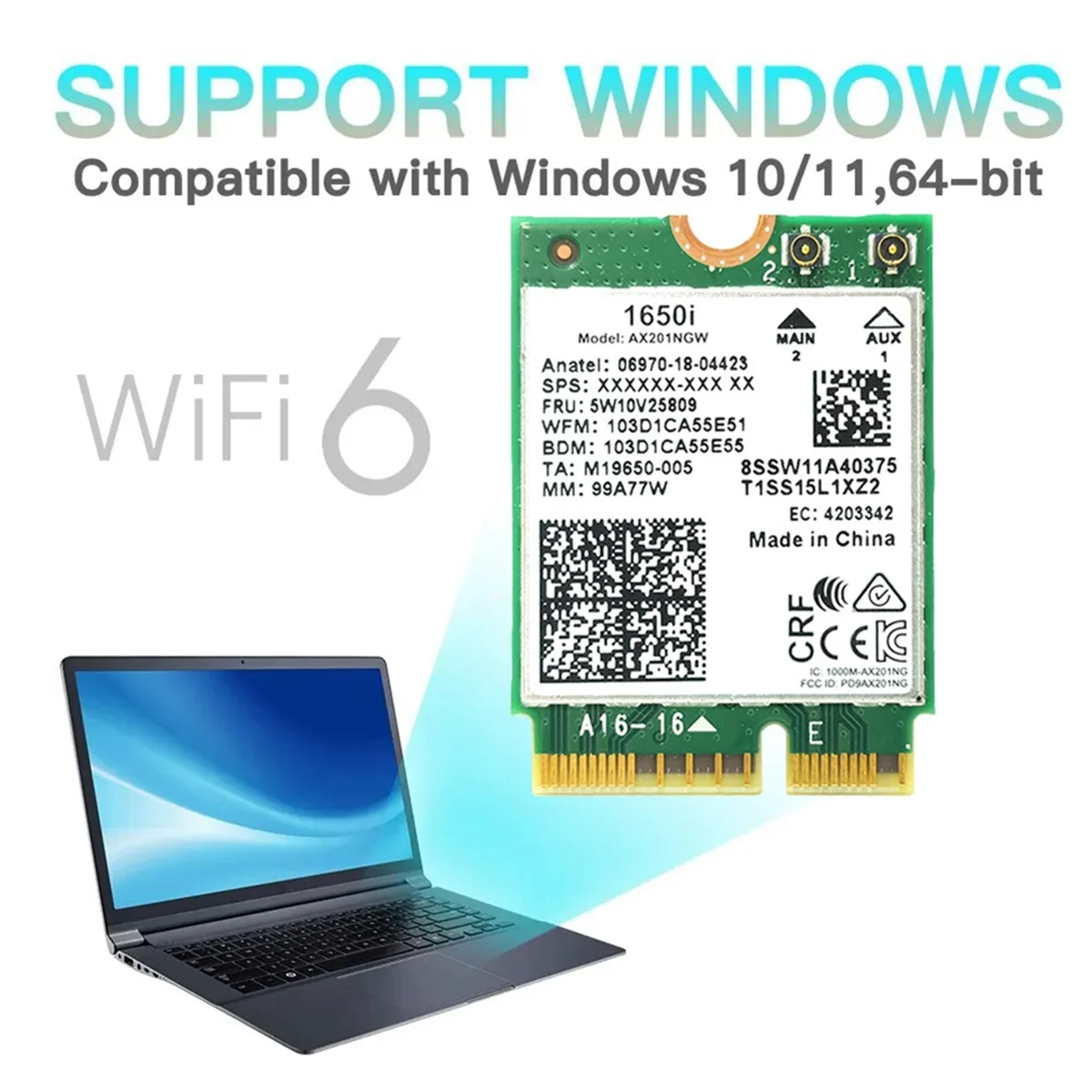 1650i AX201NGW Wi-Fi-карта 3000 Мбит/с WIFI6 2 4G/5G двухдиапазонный беспроводной Wi-Fi-адаптер Cnvio2