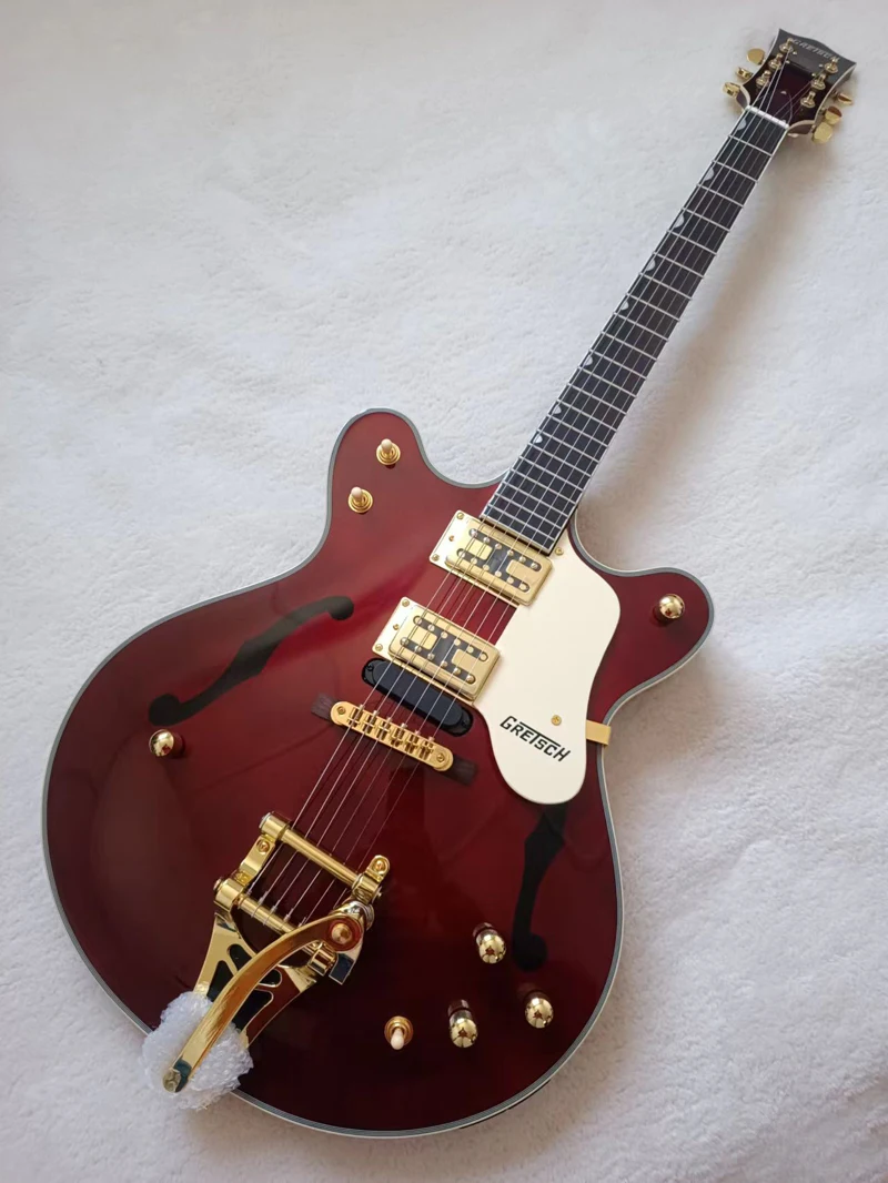 

Горячая Распродажа-электрическая гитара Jazz, фингерборд из палисандра, гитара с полым корпусом без отверстий, система bigsby vibrato