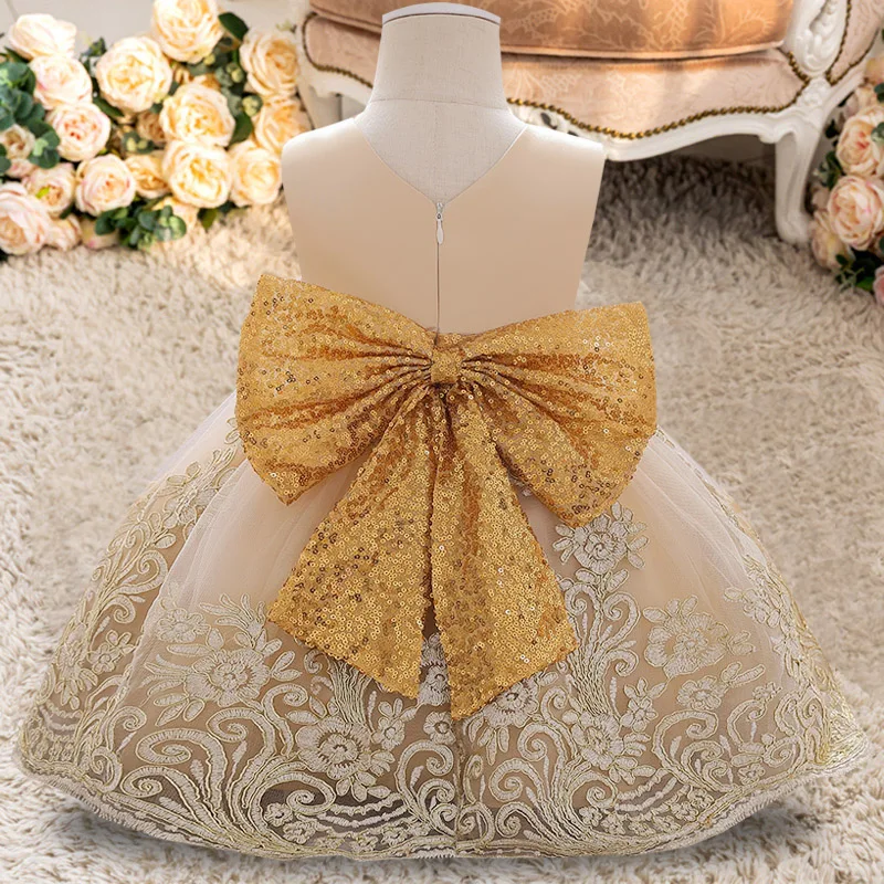 

PLBBFZ Kids Baby Girls Clothes Sequin Big Bow Baby Girl Dress 1st Birthday Party Wedding Dress For Girl Palace Princess Dresses